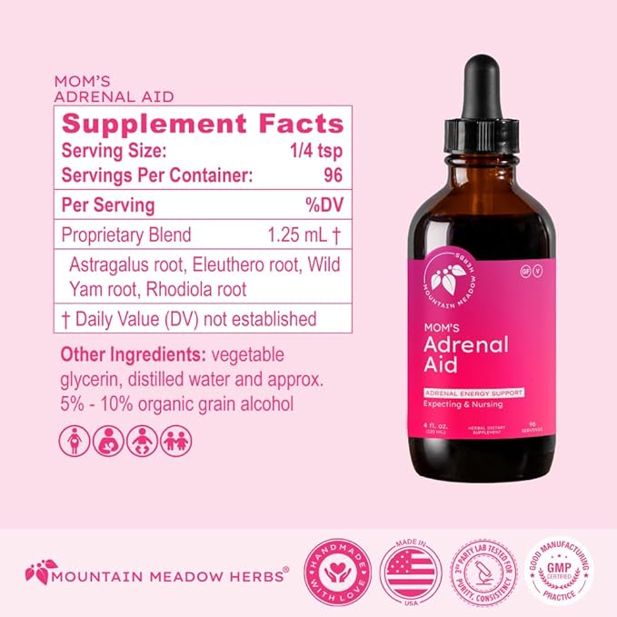 Mountain Meadow Herbs Mom's Adrenal Aid – Liquid Herbal Supplement Natural Adrenal Support for Women Safe for Expecting &amp Nursing Moms Boosts Energy Reduces Fatigue &amp Supports Hormone Bala