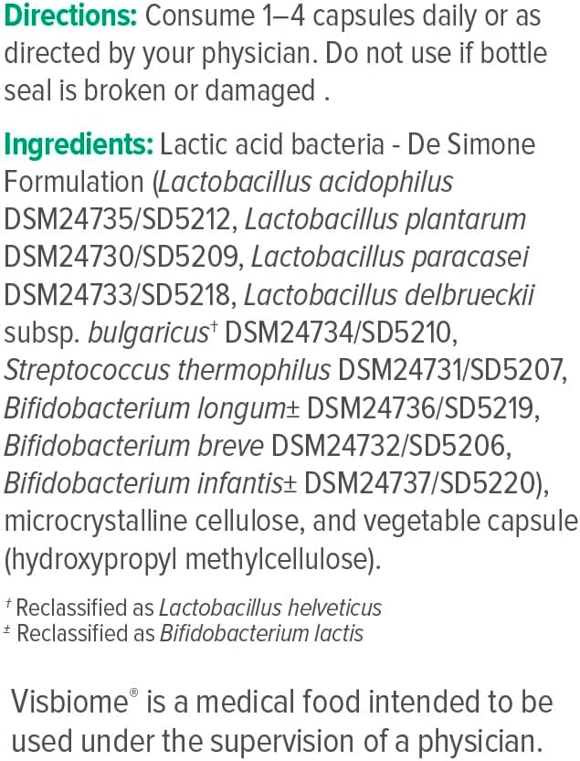 Visbiome® GI Care - High Potency Probiotic - 112.5 Billion CFU Live Probiotics Original De Simone Formulation Made in USA 120 Capsules.