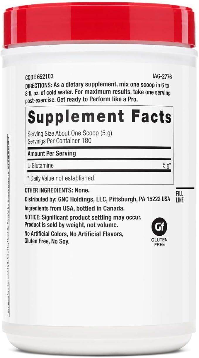 GNC Pro Performance L-Glutamine 5000mg Amino Acid Supplement Powder Supports Muscle Recovery Function Immune System Plays Key Role in Protein Synthesis Unflavored 181 Servings
