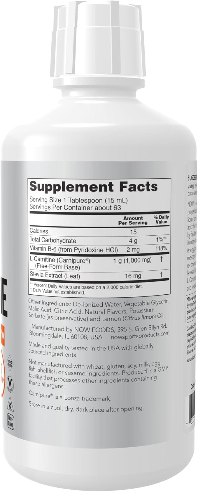 NOW Foods Sports Liquid L-Carnitine Citrus 32 fl oz (946 ml)