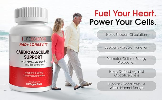 1LifeScience Cardiovascular Support Supplement – NMN Resveratrol Quercetin Fisetin &amp Apigenin – NAD+ Support Formula – cGMP Made in USA – 60 Veg Caps