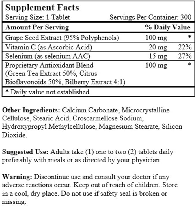Nu-Health Grapeseed Extract Capsules | Grape Seed Extract with Vitamin C Selenium &amp OPC-15 | Antioxidant Support | Non-GMO | 300 Tablets