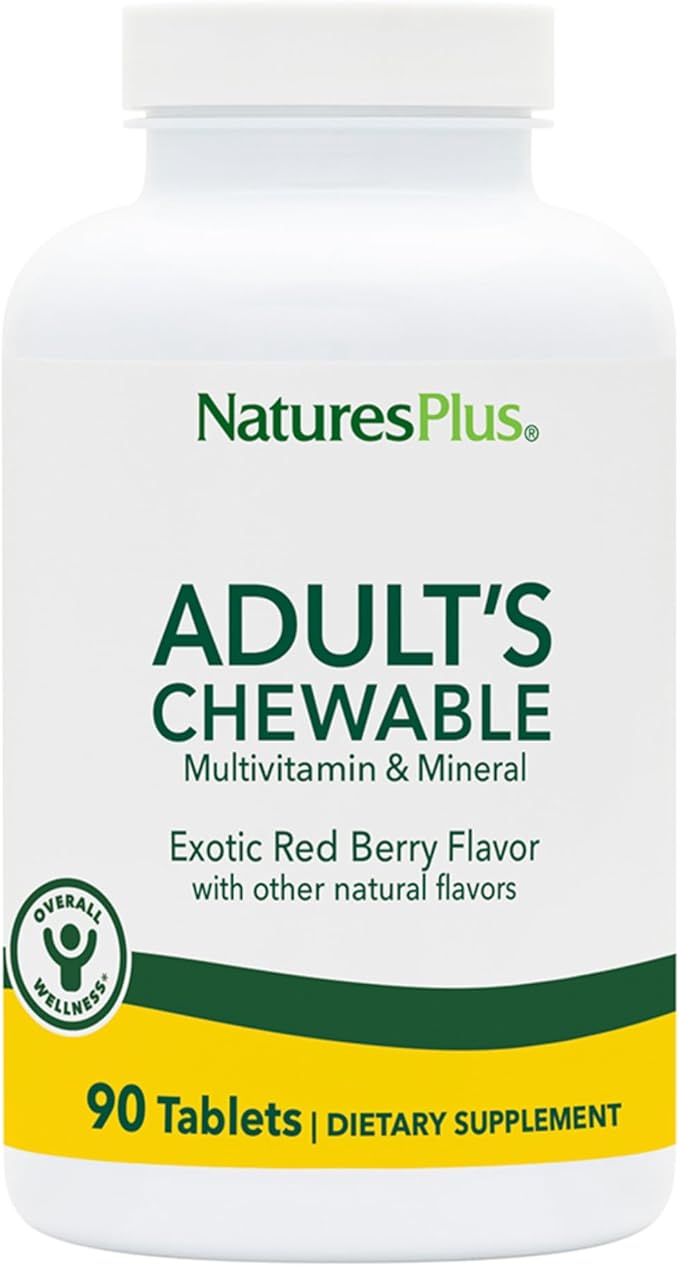 NaturesPlus Adult's Chewable - 60 Tablets Exotic Red Berry Flavor - Multivitamin &amp Mineral - Vegetarian Gluten Free - 60 Servings