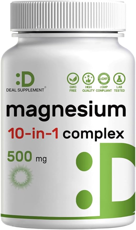 Magnesium Complex 500mg 240 Veggie Capsules – 10-in-1 Glycinate Citrate Malate Oxide &amp More – 100% Chelated for Easy Absorption – Essential Mineral Supplement – Non-GMO