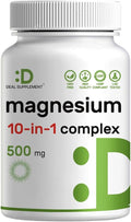 Magnesium Complex 500mg 240 Veggie Capsules – 10-in-1 Glycinate Citrate Malate Oxide &amp More – 100% Chelated for Easy Absorption – Essential Mineral Supplement – Non-GMO