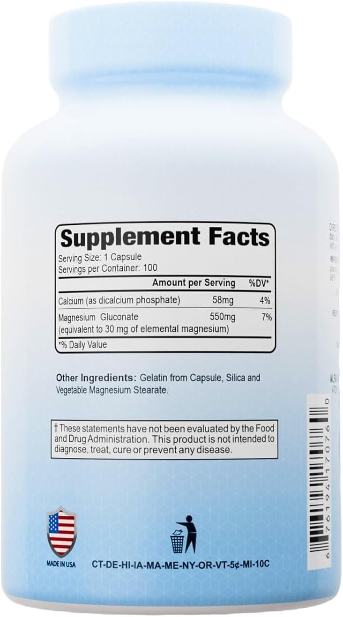 ALFA VITAMINS Magnesium Gluconate 550mg Dietary Supplement Supports Muscle &amp Nerve Function Bone Health &amp Bedtime Support Easy Absorption Essential Vitamins for Wellness 100 Tablets