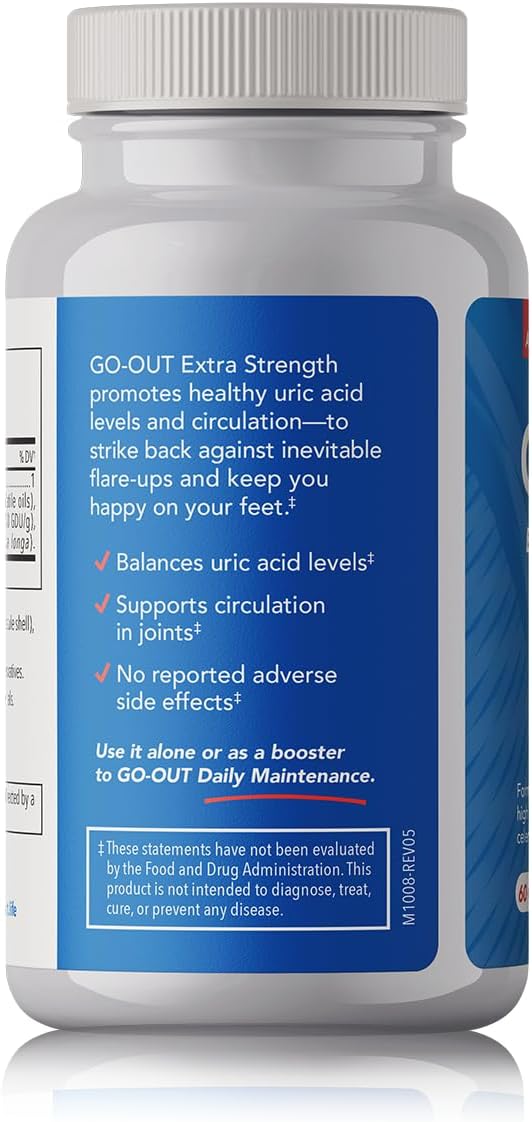 Mt. Angel Vitamins Go Out - Extra Strength Support - Uric Acid Balance with Tart Cherry Celery Seed Turmeric - Non-GMO Gluten-Free - 60 Caps