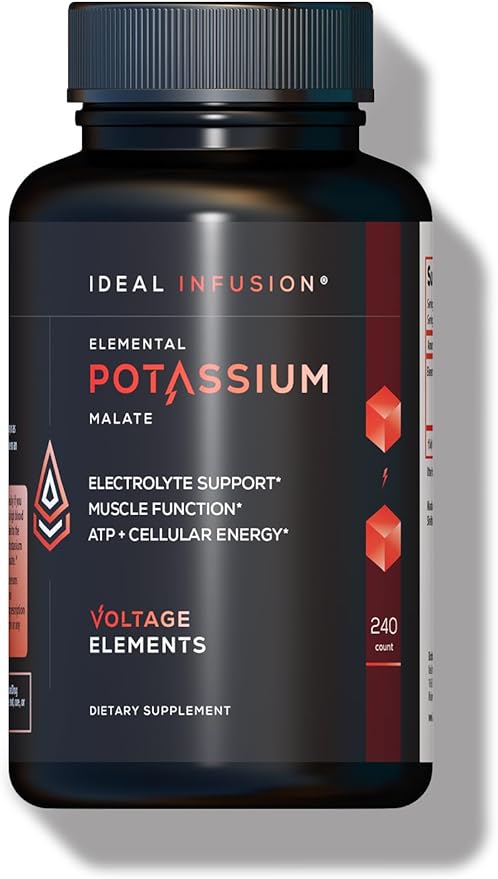 Potassium Malate 1389mg - ATP Production &amp Cellular Energy Electrolyte Balance - Elemental Potassium 500mg (240 Capsules) Vegan