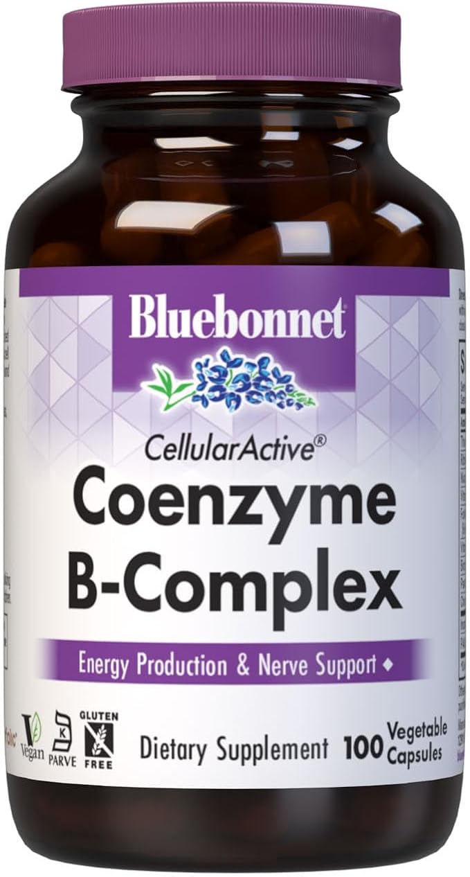 Bluebonnet Nutrition Cellular Active Coenzyme B-Complex Energy Production &amp Nerve Support* Vegan Kosher Certified Gluten-Free Soy-Free Dairy-Free 100 Vegetable Capsules 100 Servings