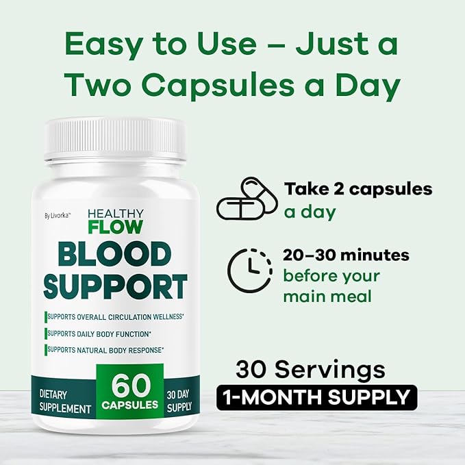 (2 Pack) Healthy Flow Blood Support - HealthyFlow Support Supplement Capsules Daily Premium Advanced Formula Pills - Maximum Strength Vitamins for Overall Health &amp Wellness 120 Capsules for 2 Mo