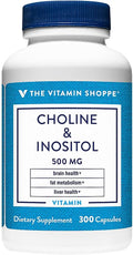 The Vitamin Shoppe Choline Inositol 500MG Once Daily Supplement (300 Capsules)