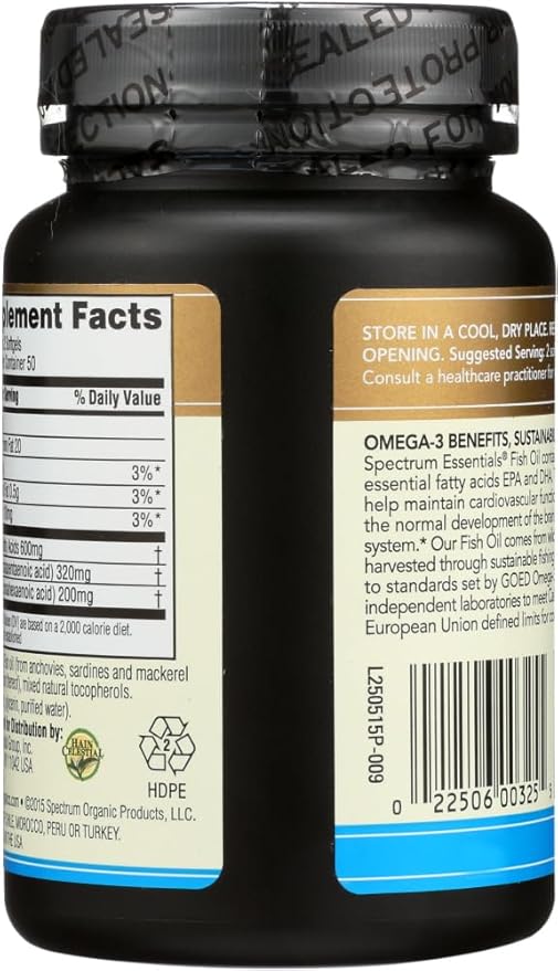 Spectrum Essentials Spectrum Fish Oil 1000 mg 100 SoftGels From Sustainably Harvested Fish (Pack of 2)