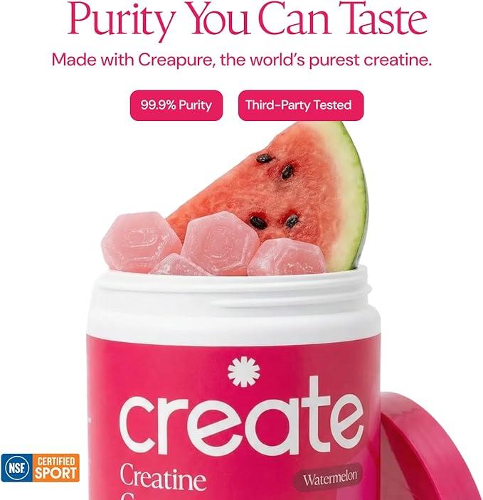 Create Creatine Monohydrate Gummies for Men &amp Women Boost Focus Strength and Endurance Anti-Melting Formula Vegan Gluten-Free Non-GMO 1.5g of Creatine per Gummy (Watermelon)