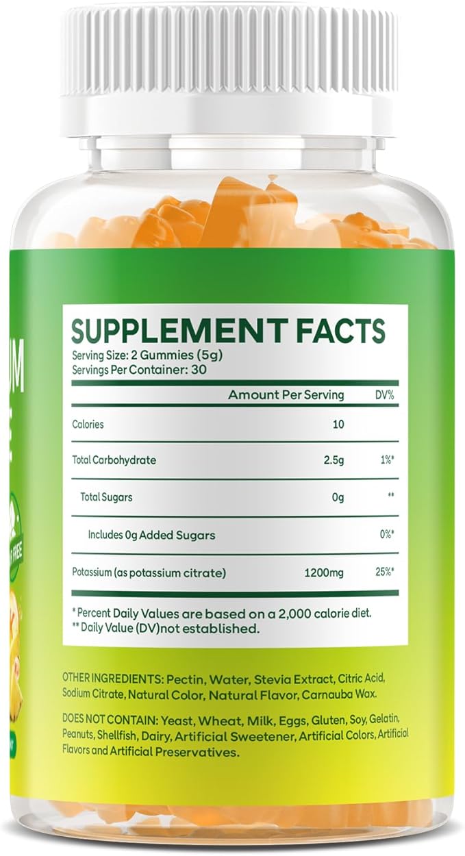 2 Pack Potassium Citrate Gummies 1200mg Sugar-Free Potassium Supplement for Adults &amp Kids - Supports Muscle Health Leg Cramps &amp Electrolyte Balance Vegan Pineapple Flavor 120 Count