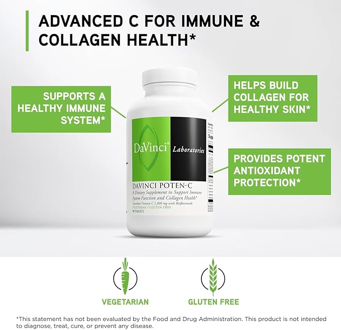 DAVINCI Labs Poten-C - Support Immune System Function &amp Collagen Health* - Vitamin C Calcium Magnesium Zinc Potassium Manganese &amp Bioflavonoids - Vegetarian - Gluten-Free - 90 Tablets