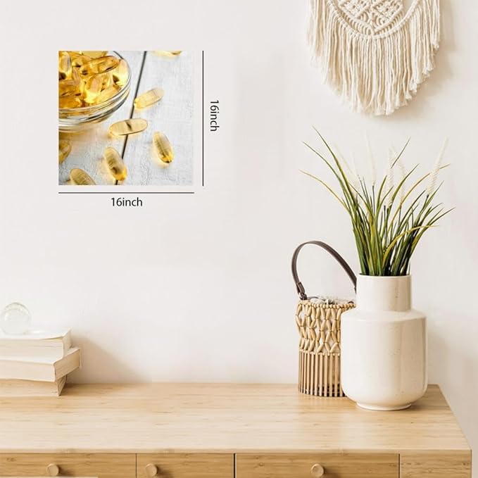 TIEOIYA Omega 3 Fish Fat Oil Capsules Fish oil capsules white Close Canvas Wall Art for Bathroom Bedroom Pictures Wall Decor Living Room Kitchen Office Framed Poster Prints Artwork Painting 16x16