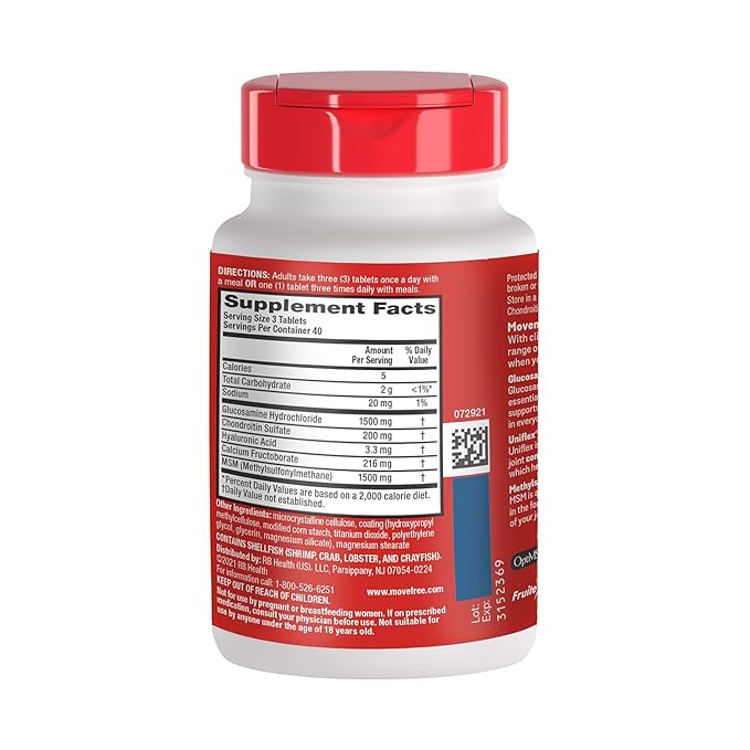 Move Free Advanced Glucosamine Chondroitin MSM Joint Support Supplement Supports Mobility Comfort Strength Flexibility &amp Bone 120 Tablets/40 Servings