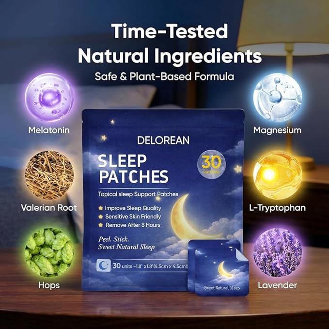 Drowzen Sleep Patches Delorien Sleep Patches for Adults Herbal Melatonin &amp Valerian Night Patches Sleeping Stickers for Relaxation &amp Nighttime Rest 30 Patches (2PCS)