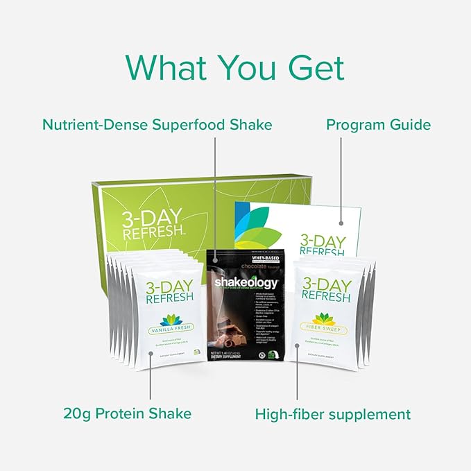 BODi 3-Day Refresh Complete Kit – Shakeology Vanilla Fresh Protein Shake Fiber Sweep Program Guide for Clean Eating Lose a Few Pounds Enhanced Energy &amp Wellness Body Cleanse