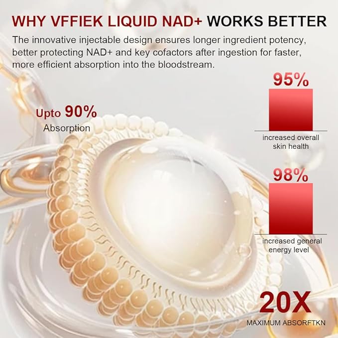 NAD+ Liquid Supplement - 1200mg Advanced Cellular Rejuvenation for Cellular Vitality Energy Metabolism &amp Antioxidant Support - Boosts Energy &amp Focus - 10 Count (15ml Packs)