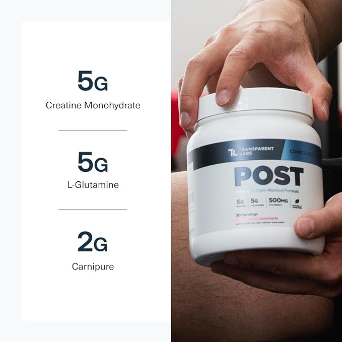 Transparent Labs Post - Post-Workout Recovery Muscle Builder w/L-Glutamine Creatine Monohydrate &amp Carnipure L-Carnitine L-Tartrate for Muscle Recovery &amp Building - 30 Servings Orange