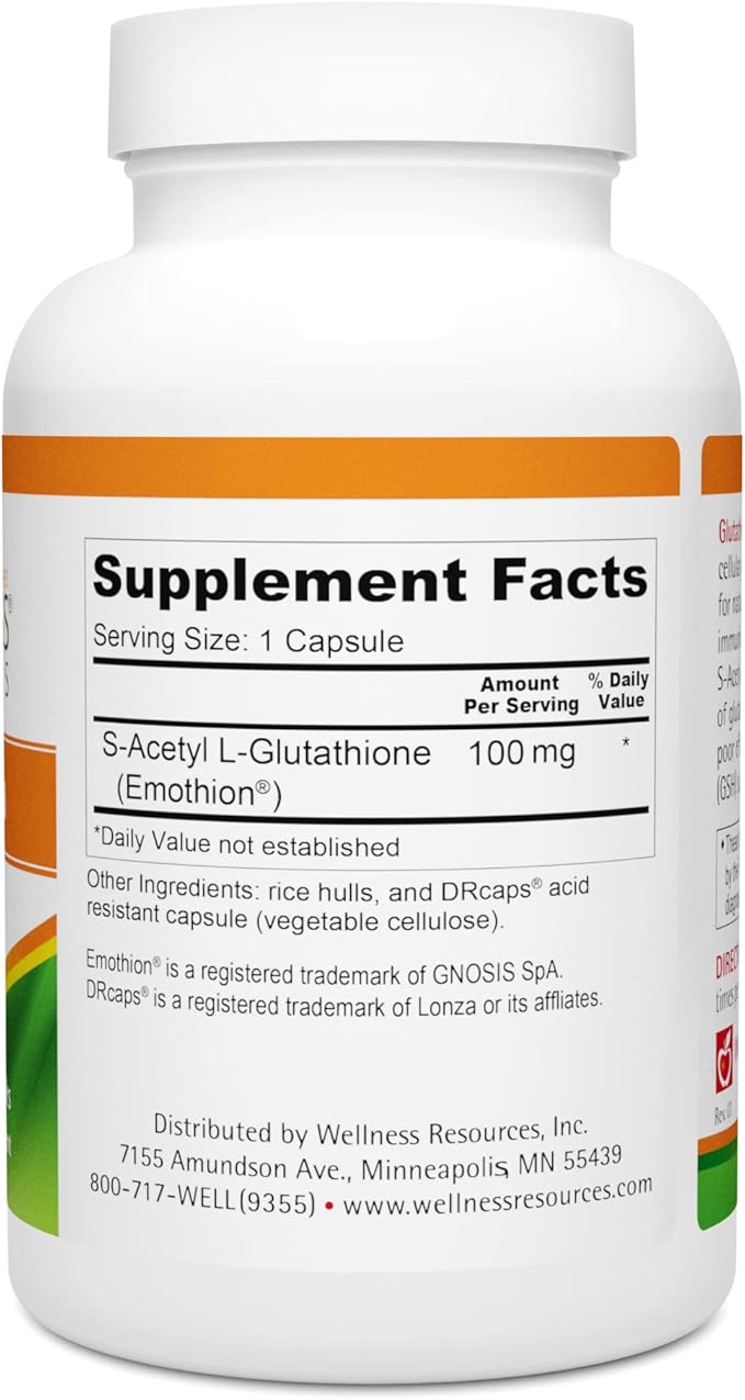 Wellness Resources Glutathione Ultra Supplement - Bioavailable S-Acetyl L-Glutathione (SAG) - Antioxidant Detox &amp Cellular Health Immune Support - High Absorption Non-GMO Gluten-Free 90 Capsul