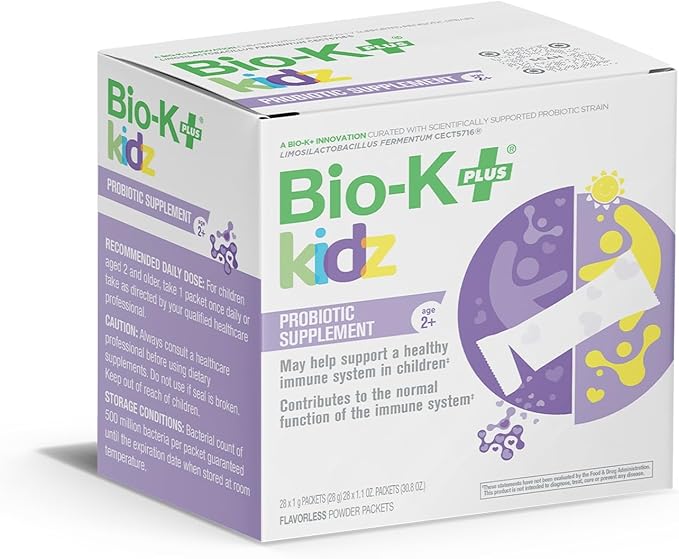 Bio-K+ Kidz Probiotic Powder for Kids with Vitamin D3 Shelf-Stable Non-GMO Gluten-Free – 28 Single-Serve Packets