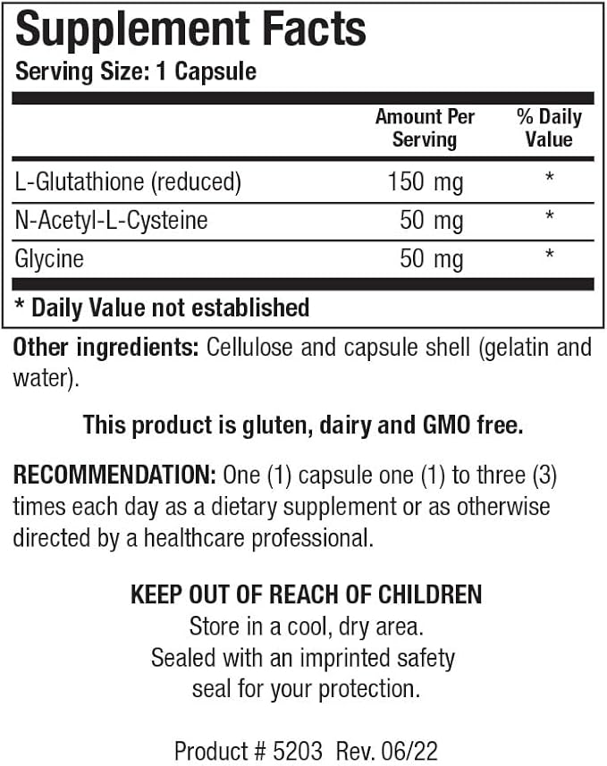 BIOTICS RESEARCH GSH Plus 150 milligrams Glutathione Plus NAC and Glycine Strong Antioxidant Supports Liver Health Cellular Health 60 Capsules