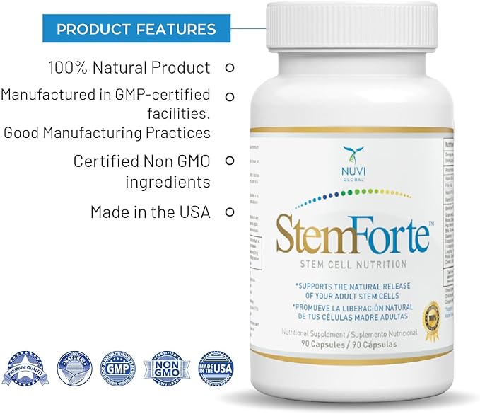 NuVi Global Stemforte Stem Cell Supplements | Anti Aging Supplement Stem Cell Nutrition to Promote Cellular Regeneration and Repair Regenerate Old &amp Damage Cells | 90 Capsules for Men and Women