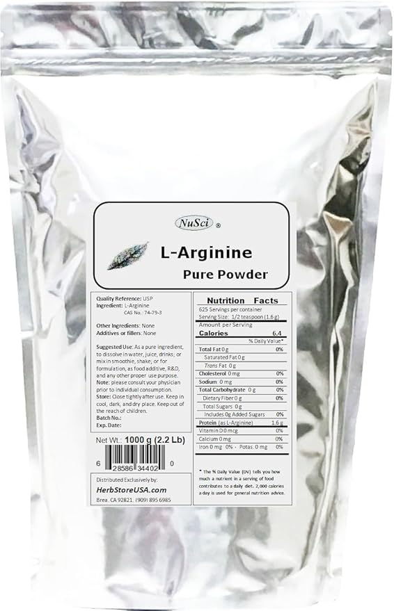 L-Arginine Powder Pure Base Form (1000 Grams (2.2 lb))