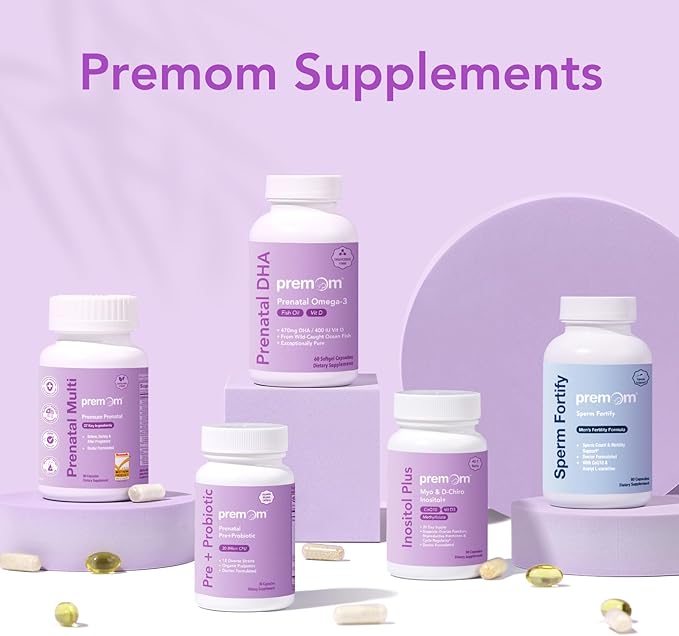 Premom Prenatal Vitamins for Women &amp Prenatal DHA Fish Oil - Conception for Her Multivitamin: 27 Nutrients + Triglyceride Omega 3 with 470mg DHA - Fertility Support for Women