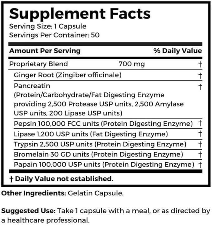 Dr. Clark Digestive Enzymes Supplement – 700mg 50 Gelatin Capsules Promotes Digestive Health &amp Gut Function