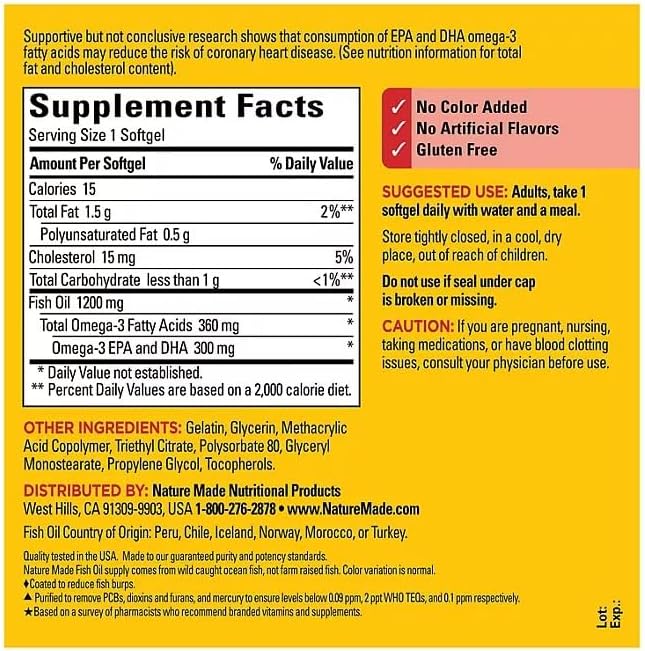 1200 mg Burp-Free Fish Oil Softgels 240 Count – Premium Omega-3 Support