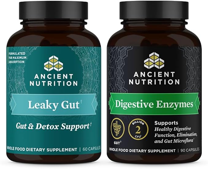Ancient Nutrition Leaky Gut Capsules 60 Count + Digestive Enzymes Capsules 90 Count