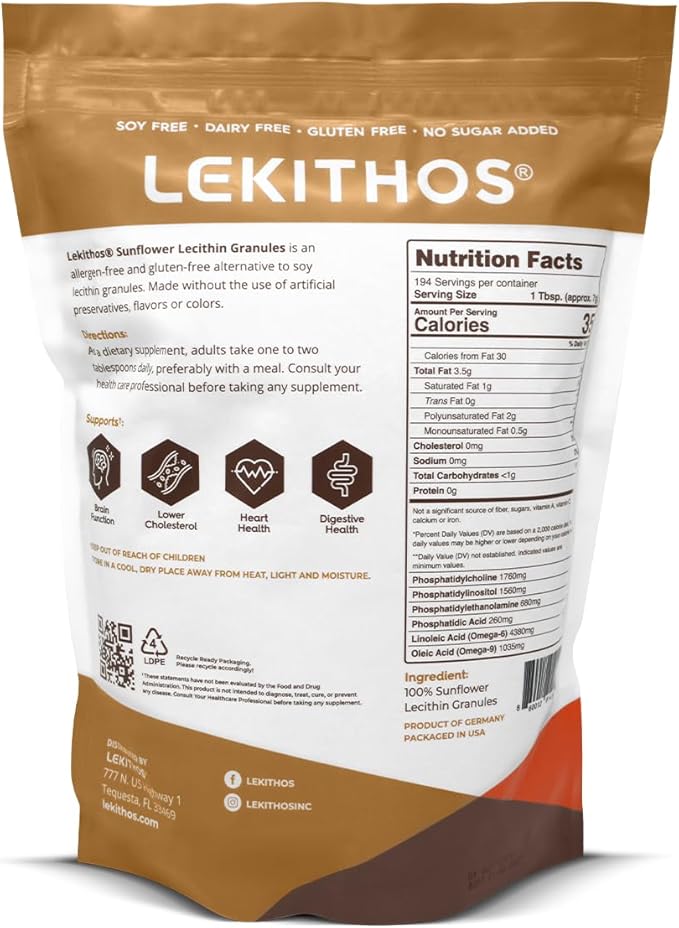 Sunflower Lecithin Granules Allergen Free Gluten Free No Artificial Preservatives Single Ingredient (3lb)