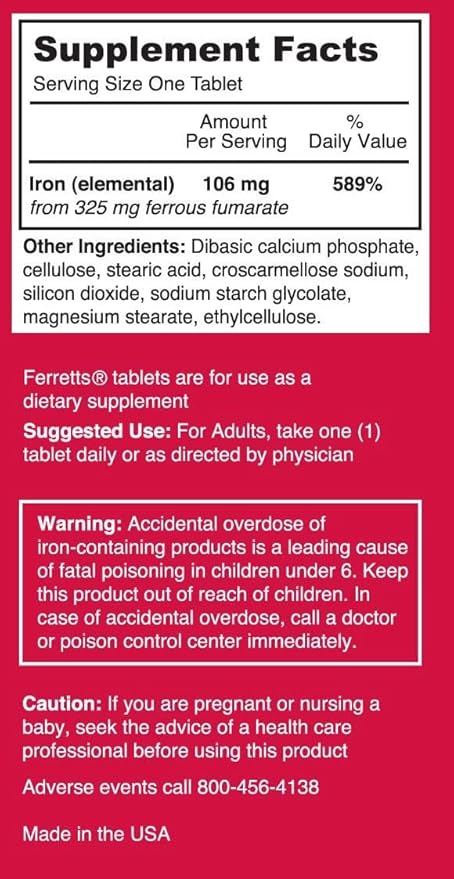 Iron Tablets 325mg Ferrous Fumarate 4 Pack (240 Total)