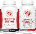 Silver Fern Brand Gut Health Tune Up Kit - Multi Function Ultimate Probiotic (1 Bottle - 60 Capsules) &amp Digestive Enzyme (1 Bottle = 90 Capsules) Helps Digestive Health Mood Reduce Cravings