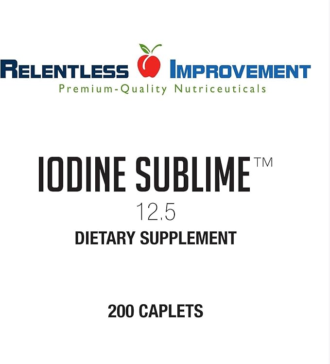 Iodine Sublime® 12.5mg 200 High-Bioavailable Caplets with Potassium Iodide for Thyroid &amp Metabolism Support Compare to Iodoral 12.5