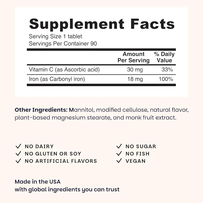EZ Melts Iron - Supplement for Daily Energy &amp Iron Support - with Vitamin C - No Artificial Flavors - Non-GMO &amp Vegan - Zesty Orange - 90 Dissolvable Tablets (90 Servings)