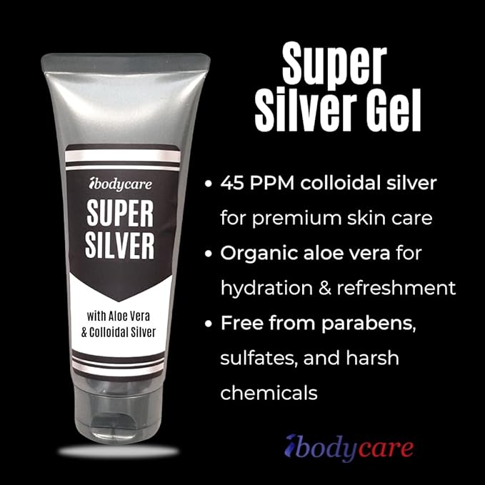 Super Silver Colloidal Silver Gel Nano-Silver 45 PPM Skin Gel for Skin Comfort &amp Wellness Healing Moisturizing and Soothing - 4 Oz Various Sizes