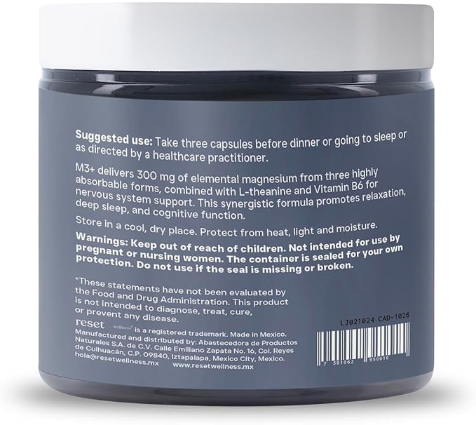 M3+ | Magnesium Supplement with Citrate Glycinate Malate + L-Theanine &amp Vitamin B6 | Sleep Relaxation &amp Focus Support | 90 Capsules