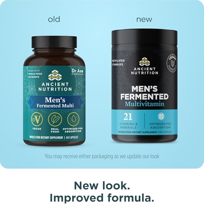 Ancient Nutrition Multivitamin for Men Men's Fermented Multivitamin with Methylated Vitamin A C D E K Zinc &amp Magnesium Immune Support Vegan 60 Ct