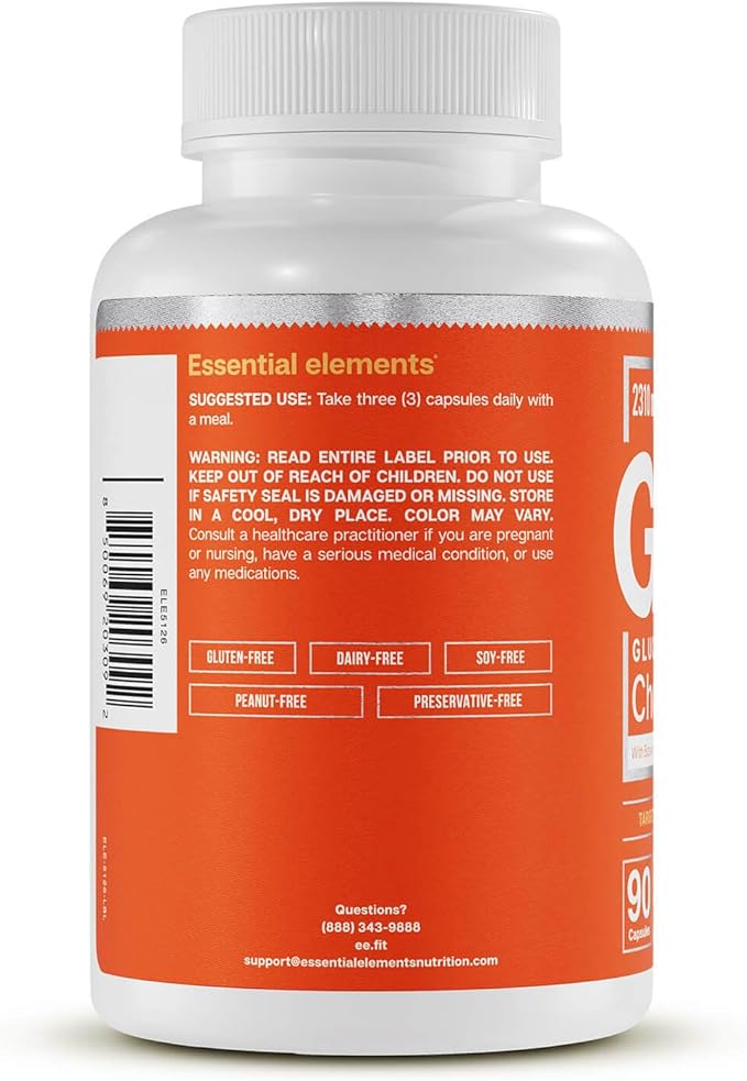 Essential Elements Glucosamine Chondroitin MSM Boswellia Serrata Hyaluronic Acid Supplement Joint Support Antioxidant Supplement for Flexibility - 90 Capsules