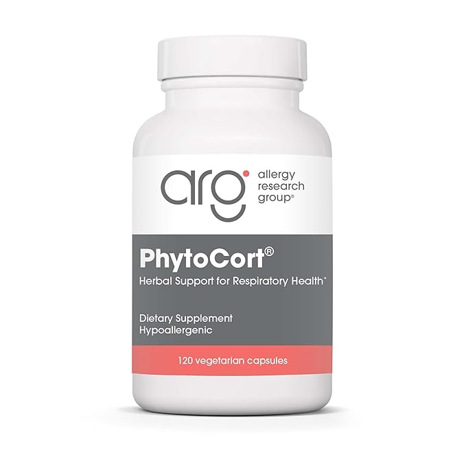 Allergy Research Group PhytoCort Supplement - Respiratory Support Lung Health Lung Detox Lung Cleanse Healthy Breathing Herbal Support Reishi Licorice Noni Vegetarian Capsules - 120 Count