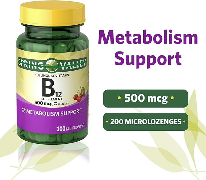 Sublingual B12 500 mcg- Spriing Vallley 500 mg Cherry Flavor - Spriing Valey Sublingual Vitamin B12 Microlozenges 500 Mcg 200 ct (Pack of 2)