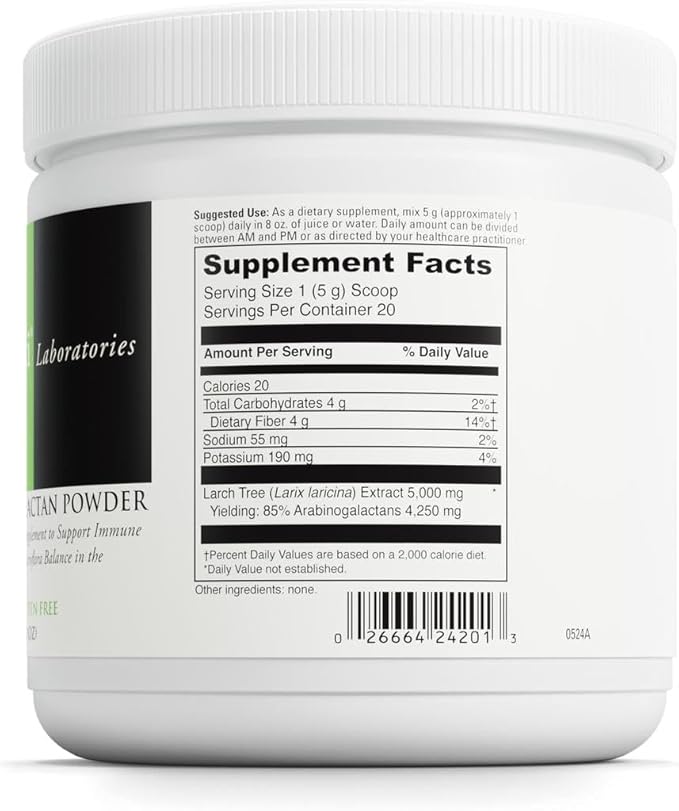 DAVINCI Labs Arabinogalactan Powder - Probiotic Support Supplement Aids Immune System GI Health &amp Microflora Balance* - Prebiotic Fiber Supplement with Larch Tree Extract - 20 Servings (100 g)