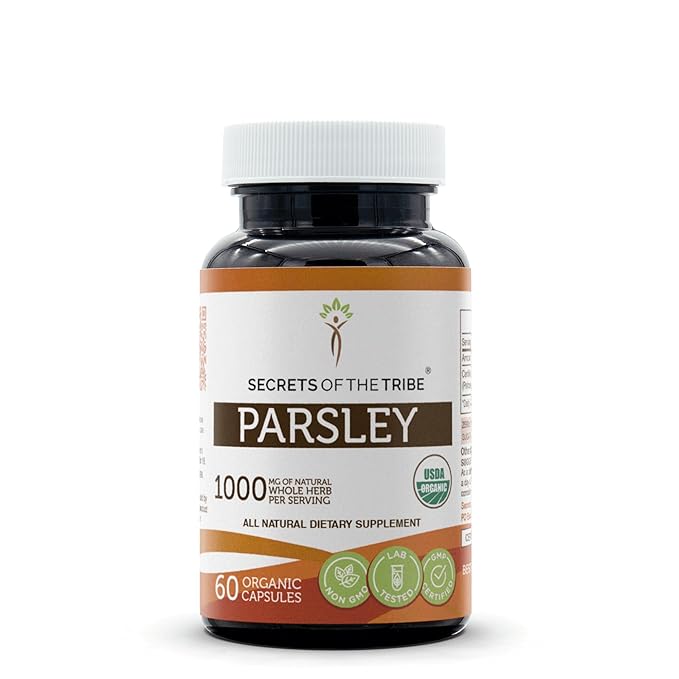 Secrets of the Tribe Parsley USDA Organic 60 Capsules | Made with Vegetarian Capsules and Certified Organic Parsley (Petroselinum crispum) Dried Leaf (60 Capsules)