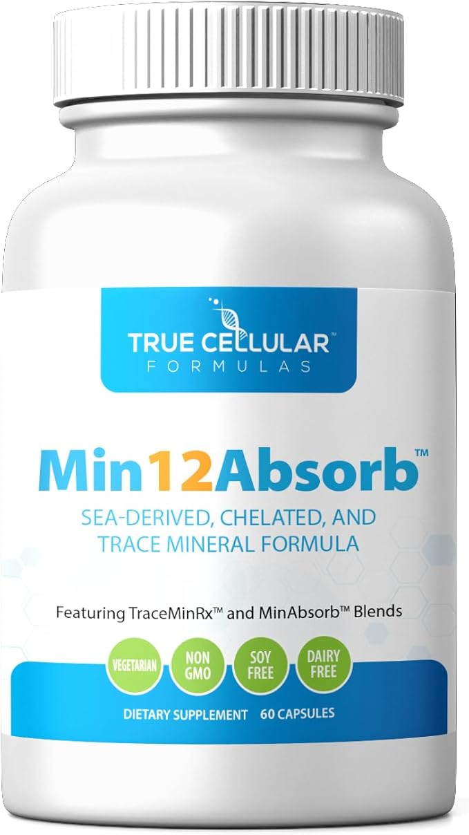 True Cellular Formulas MIN12Absorb™ Essential &amp Trace Mineral Complex | Soy-Free Non-GMO Vegan 30-Day Supply - Enhanced Absorption for Cellular Health and Daily Vitality