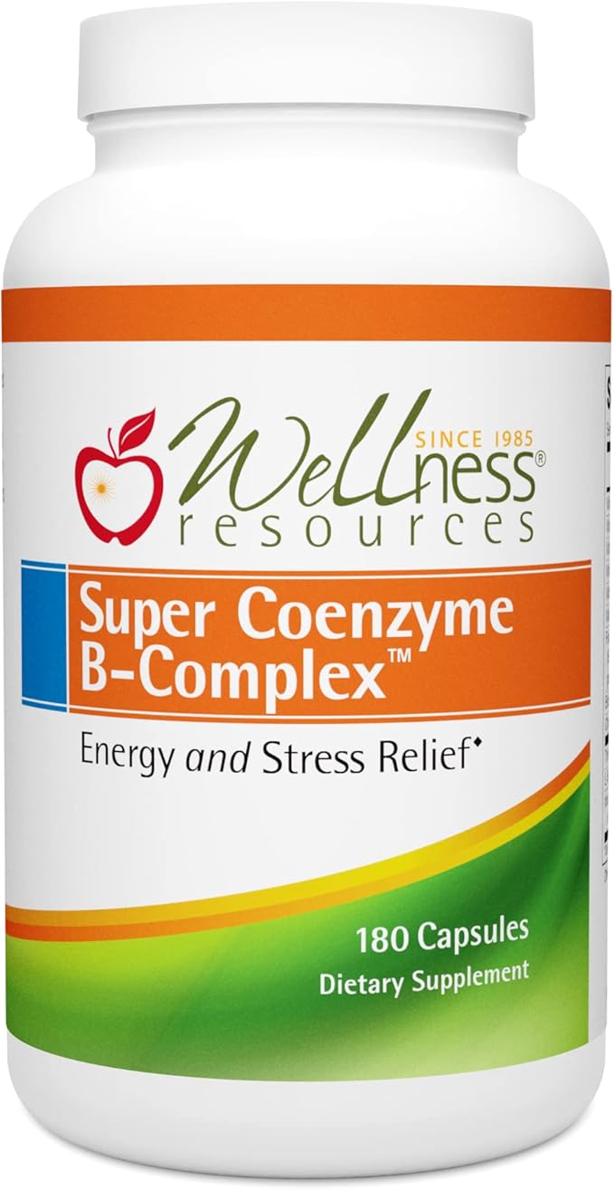 Wellness Resources Super Coenzyme B Complex - 180 Capsules - Vitamin B12 Vitamin B Complex for Hair Growth Adrenal Support &amp Stress Relief - Methylated B12 Folate Biotin Riboflavin Thiamine
