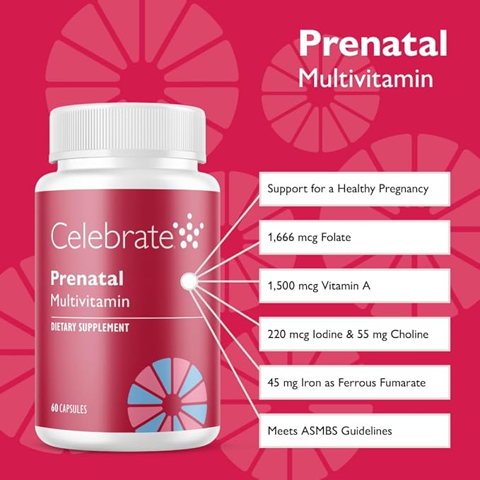 Celebrate Vitamins Bariatric Prenatal Multivitamin Capsules with Folate (Folic Acid) Vitamin A Iron Iodine and Choline for Roux en Y and Sleeve Gastrectomy Patients 60 Count